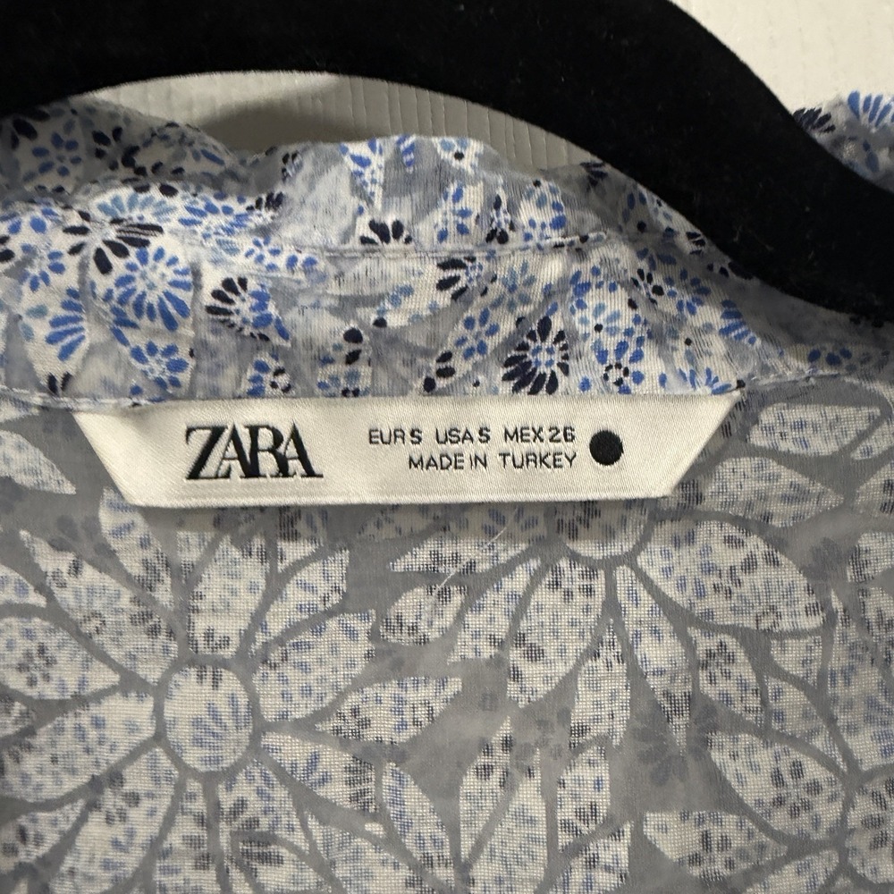 Women's Zara Cropped Sheer Floral Blouse Blue Size Small S - Picture 7 of 8